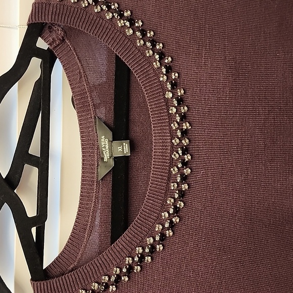 Simply Vera Jeweled Asymmetrical Purple Sweater sz XL - Picture 3 of 8